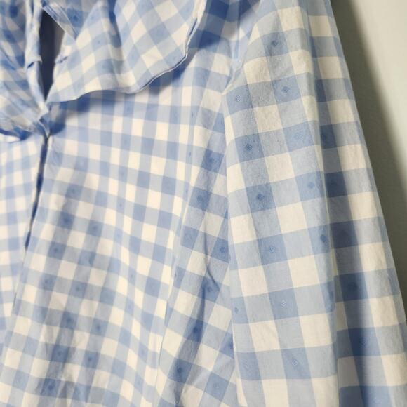 Hill House Colette Blue Jacquard Check Ruffle Long Sleeve Mini Dress, XS - Picture 8 of 14